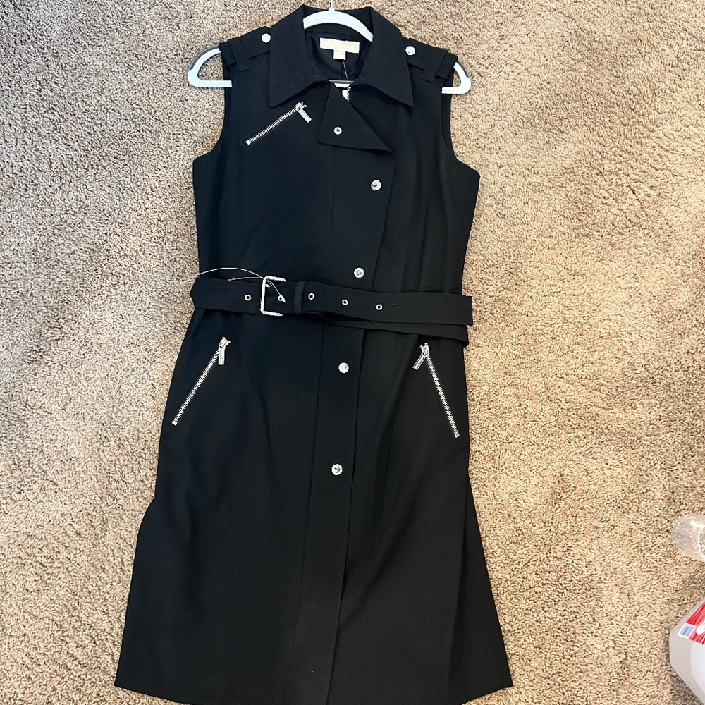 NWT Michael Kors Black Zip & Snap Motorcycle Style Dress, Size 10